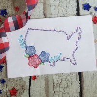 USA with Flowers 4th of July Machine Embroidery Design  - Sketch Stitch